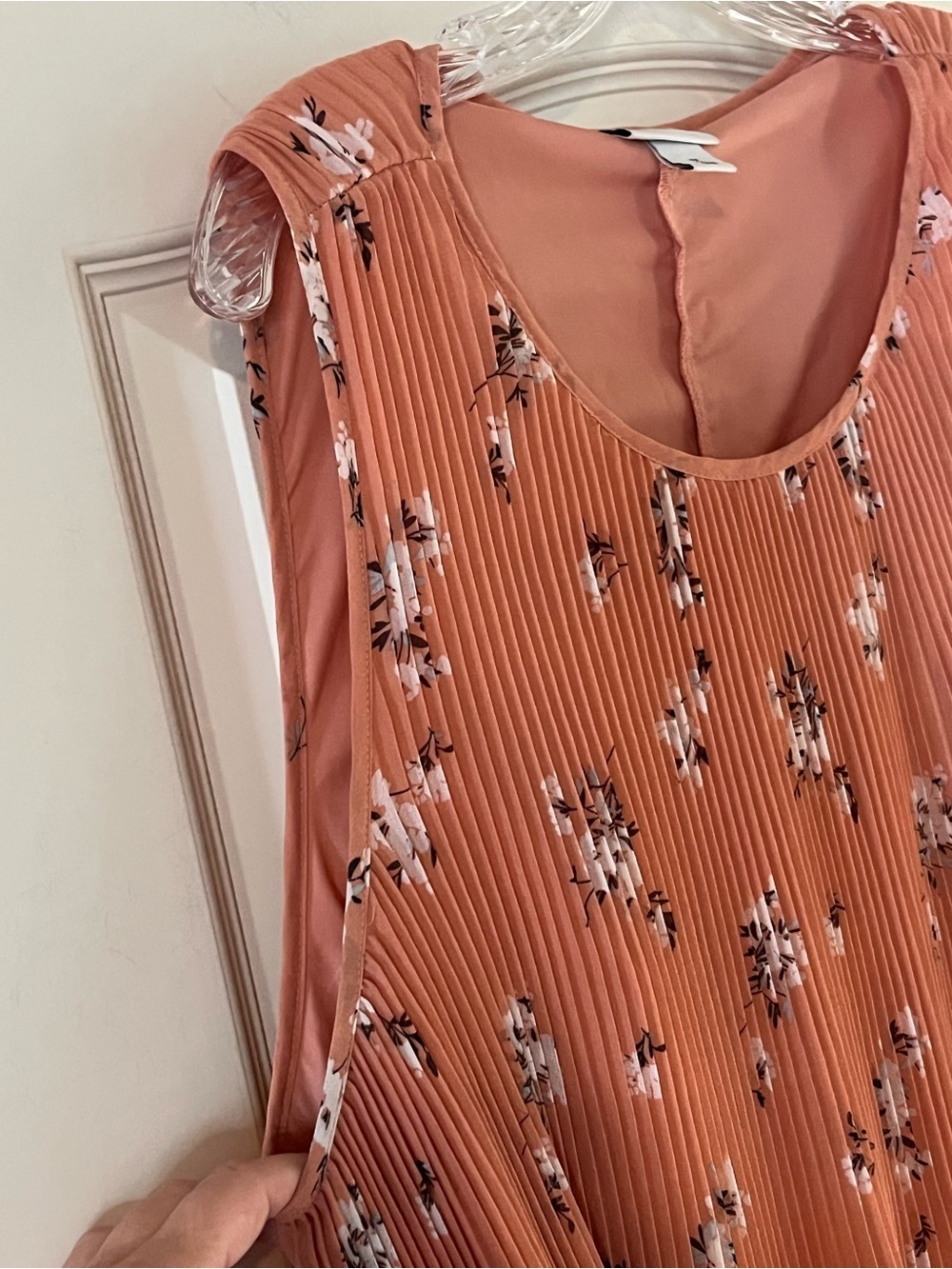 Ava & Viv Dusty Coral Floral Pleated Midi Asymmetrical Lined Dress Size 1X - Picture 11 of 16